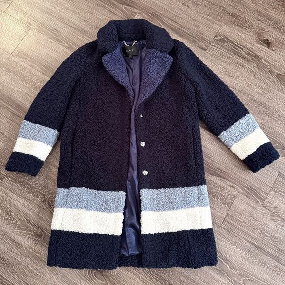 j crew teddy sherpa topcoat in colorblock